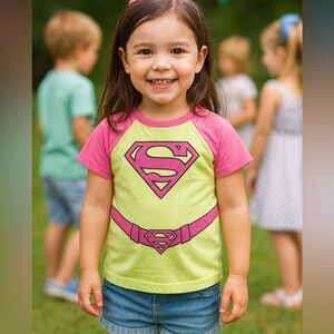 DC Comics Supergirl Tee Pink & Yellow Short Sleeves Crew Neck Costume Style 3T